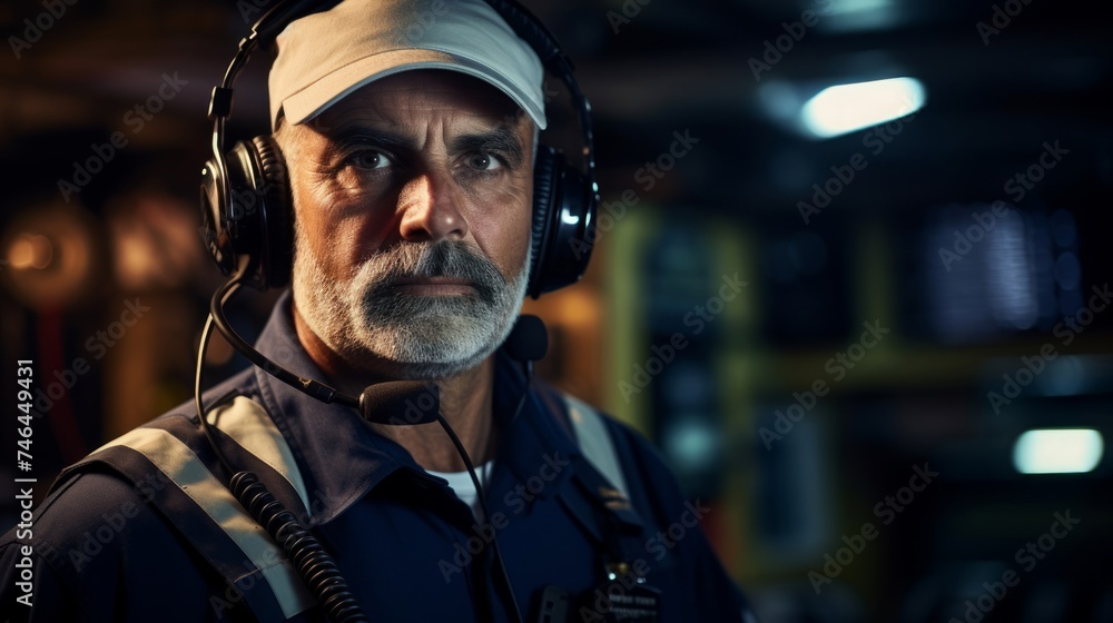 Ship's captain in radio communication Ship's captain in radio communication