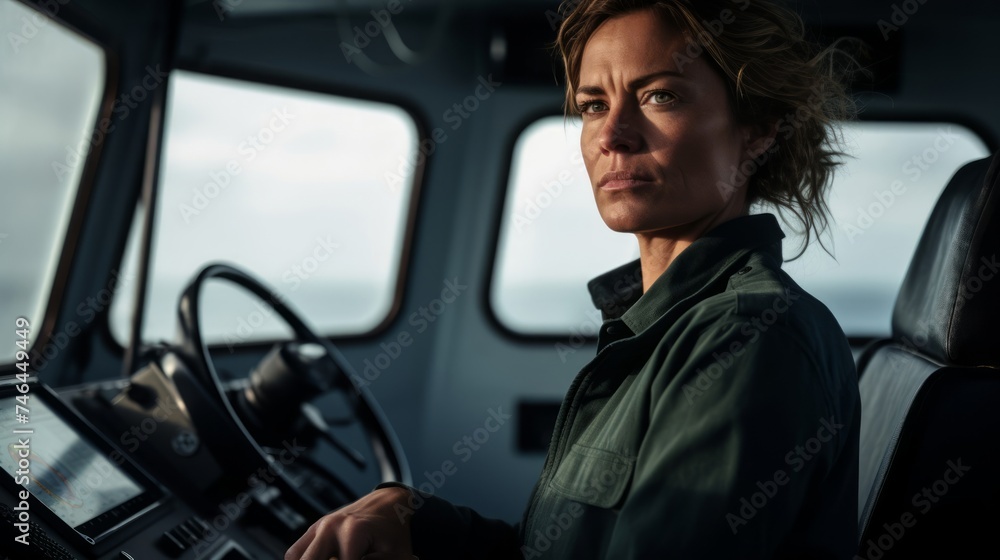 Ferryboat captain navigating foggy channel