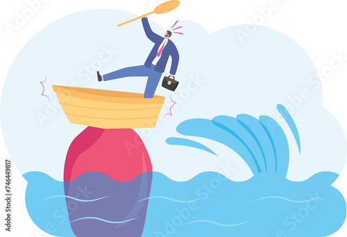 Businessman sitting in a boat aground on the hill. illustration vector cartoon.

