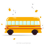 Vector illustration of school kids riding yellow schoolbus transportation education