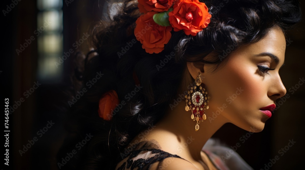 Fototapeta premium Intricate details of flamenco dancer's hair accessory