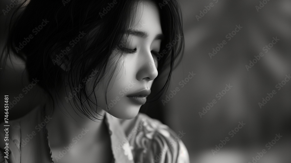 考え事をしている美人の女性 考え事をしている美人の女性