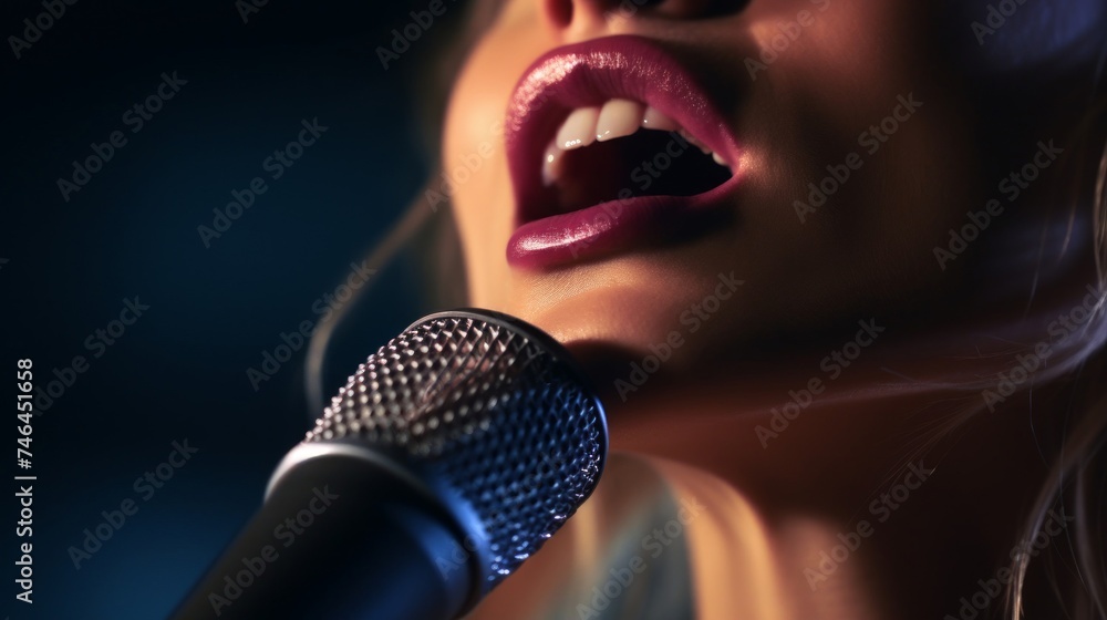 Obraz premium Female singer hitting high note with precision