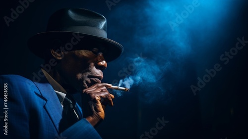 Blues singer bathed in moody club light