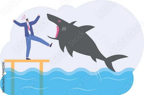 Businessman sitting with fishing shark strike, Businessman sharks concept, Illustration vector cartoon

