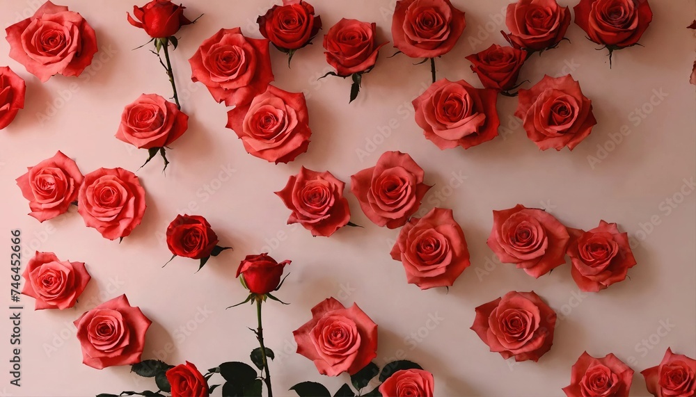 Wall of roses. Red flowers. Generative AI Wall of roses. Red flowers. Generative AI