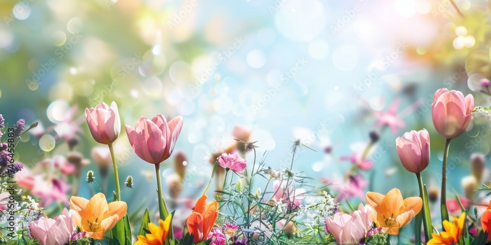 spring flowers with blur copy space background 
