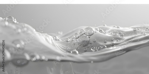 Blisters, liquids, in water. Abstract light gray background