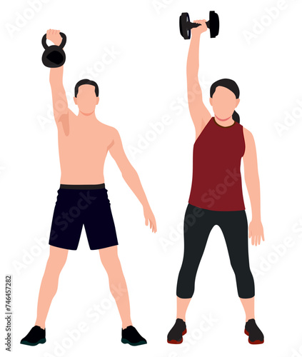 Male and female weight lifter. Realistic pair of male and female weight lifter isolated white background. 