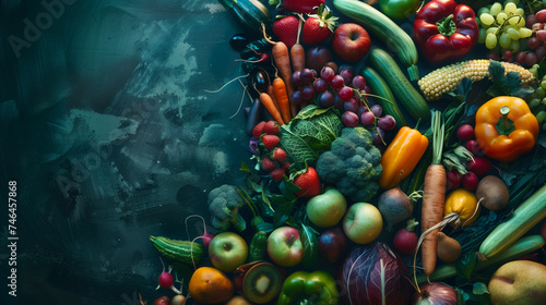 Heart-shaped arrangement of assorted vegetables and fruits