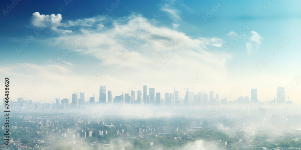 Urban Tranquility: A Majestic City Skyline Embraced by Misty Morning Fog