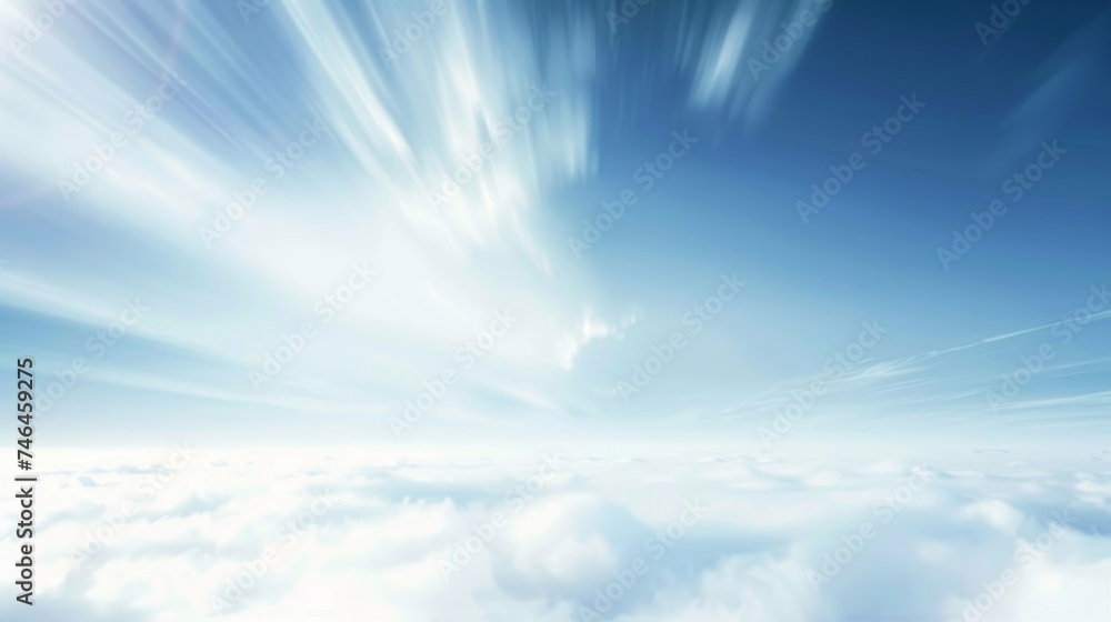 Serene Sky Blue Background with Wispy Clouds Wide-Angle Shot AI Generated