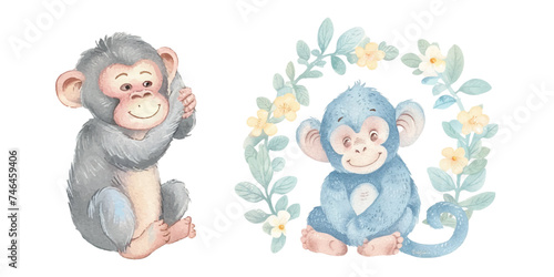 cute chimpanzee soft watercolour vector illustration