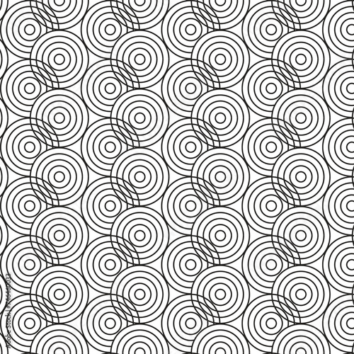Round lines geometry seamless pattern. Black and white background.