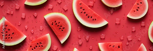 seamless pattern with juicy watermelon slices on red background © alexkoral