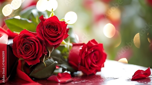 Roses and a red gift for valentine