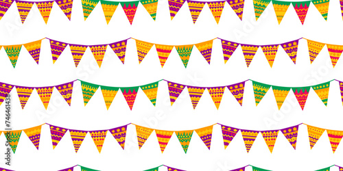Vector hand drawn hanging garland seamless border in flat style