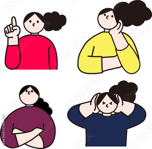 考える教える女性の線画ベクター