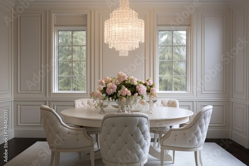Crystal Bowl Centerpiece: Classic Elegance Dining Room Designs with White Panel Walls © Michael