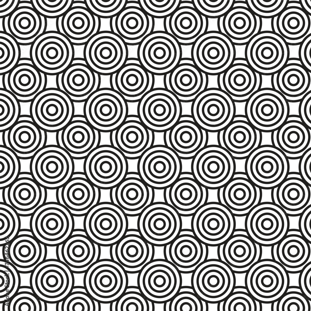 Vector modern seamless pattern overlapping circles. black and white background.