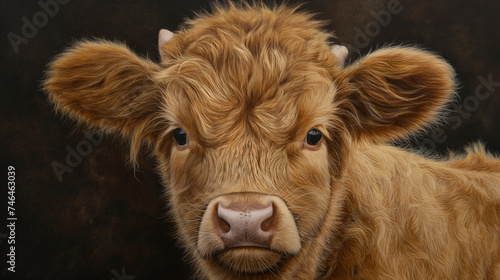 Close-up Highland calf  with dark background © Everyphoto