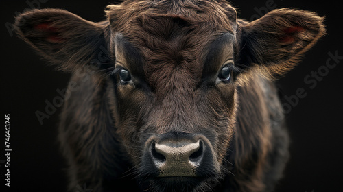 Close-up dark brown calf with black background © Everyphoto