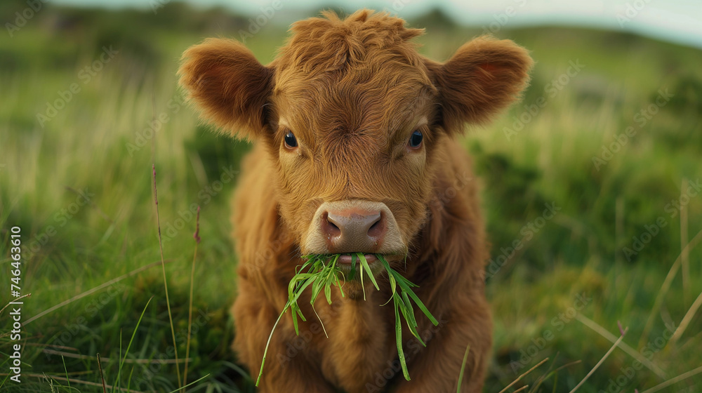  Highland calf eating grass