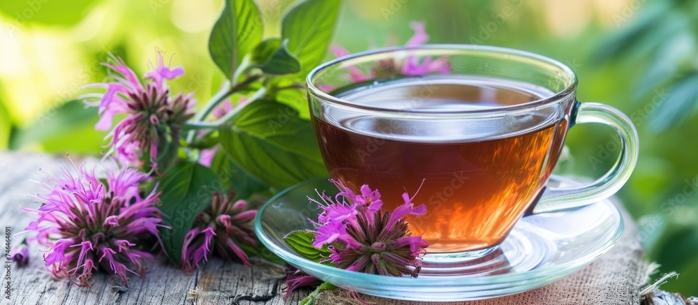 Monarda didyma herbal tea, also known as bergamot or beebalm, is a fragrant and medicinal herbal brew often served on embroidered napkins. Monarda didyma herbal tea, also known as bergamot or beebalm, is a fragrant and medicinal herbal brew often served on embroidered napkins.