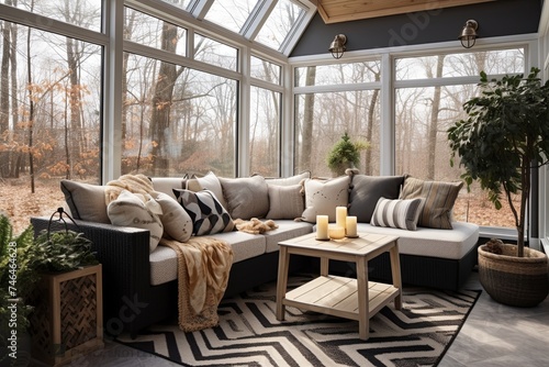 Sunroom Lounge Oasis: Contemporary D�cor Ideas with Pendant Lamp and Cozy Seating
