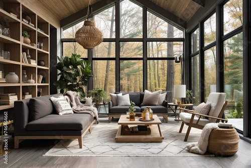 Sleek Furniture Paradise: Contemporary Sunroom Decor Ideas with Floor-to-Ceiling Windows