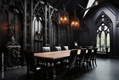 Contemporary Villas: Sleek Modern Gothic Dining Room Designs Featuring Luxe Leather Couches