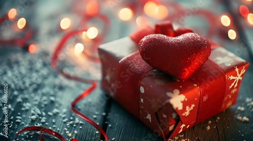 Wall holiday, gift in a beautiful box with a heart .