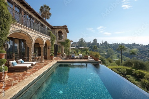 Luxury Real Estate: A successful entrepreneur purchases a sprawling mansion in an exclusive neighborhood, complete with a private pool, home theater, and landscaped gardens
