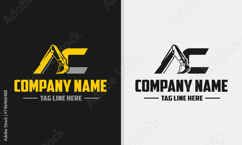 Letter AC excavator logo template vector. Heavy equipment logo vector for construction company. Creative excavator illustration for logo template.	
