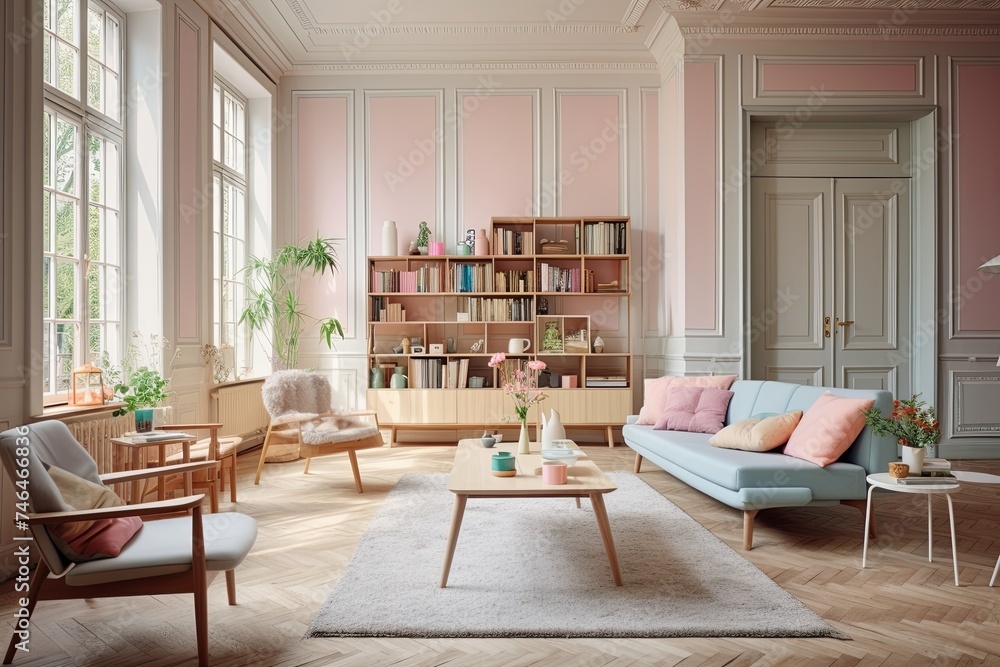 Dutch-Inspired Pastel Living Room: Minimalist Furniture Haven