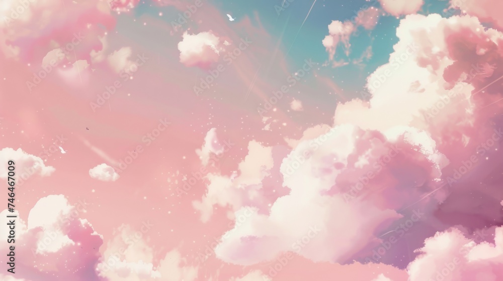 Whimsical Minimalistic Anime Cloudscape in Pastel Tones