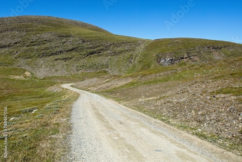 Kåfjorddalsveien gravel road in the summer, Kåfjord, Norway. 