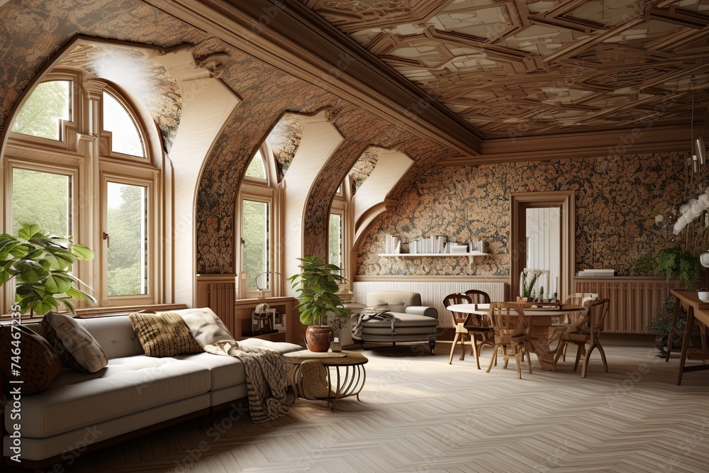 Dutch Patterned Flats: Ornate Ceiling Designs and Cozy Lounge Spots