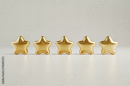 five golden stars shining on a light background  approval rating concept
