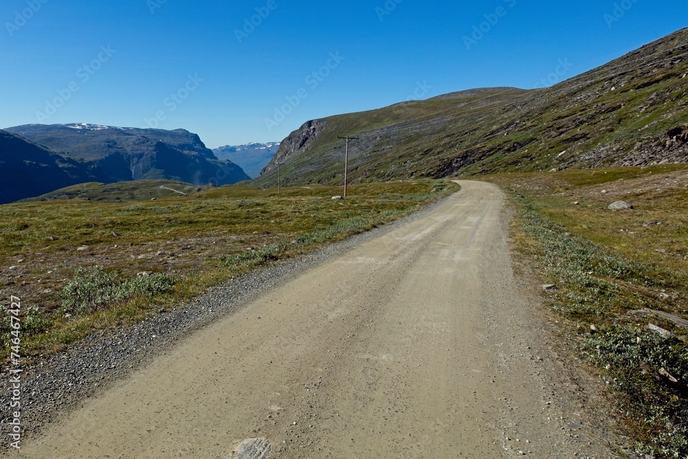 Kåfjorddalsveien gravel road in the summer, Kåfjord, Norway. 
