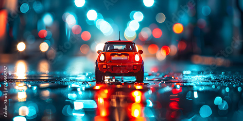 city night scene street cars, Rear view of cars in traffic jam at rush hour on raining evening city street 