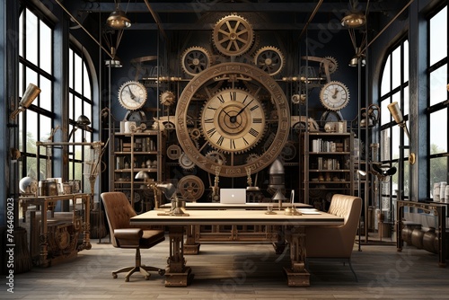 Industrial Steampunk Scandinavian Office Design: Gear-Fused Interiors