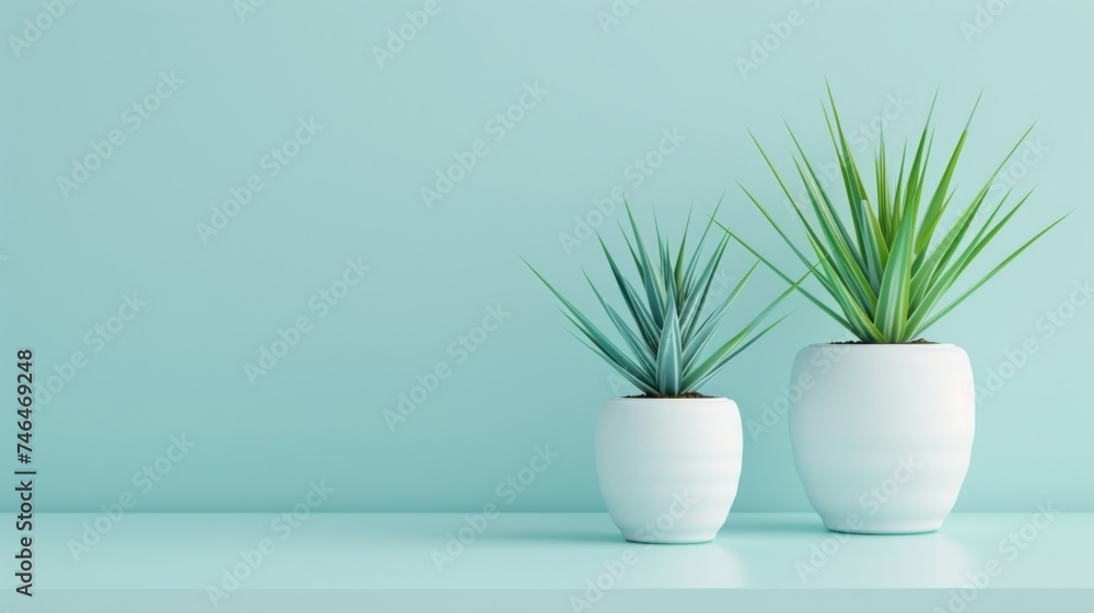 Plant in a vase on the table. Pastel green background. Creative plant wallpaper. 