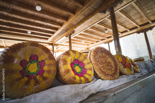 Pastries at the Siab Bazaar in the ancient city of Samarkand in Uzbekistan, nictarine at Siyob bozor photo