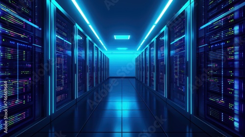 Abstract data center network system. Server racks in server room data center .computer network security concept. © @_ greta