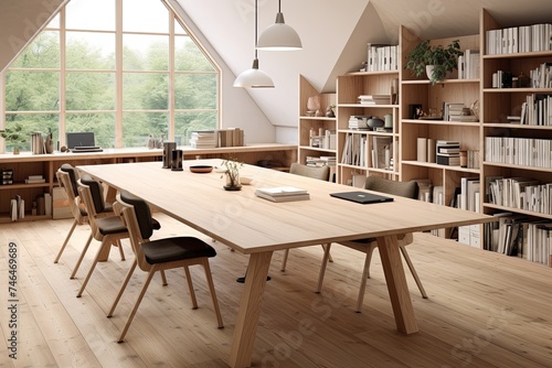 Luxe Scandinavian Study Settings  Massive Wooden Tables and Plush Textile Rugs