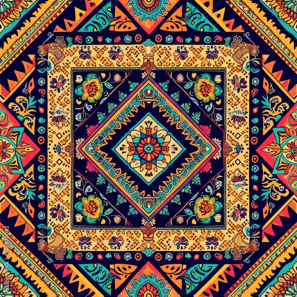 Ethnic ikat seamless pattern geometric abstract designs with traditional motifs. Ethnic ikat seamless pattern geometric abstract designs with traditional motifs.