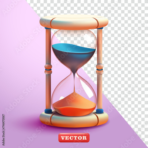 Beautiful blue and orange hourglass, 3d vector. Suitable for design, business and game elements