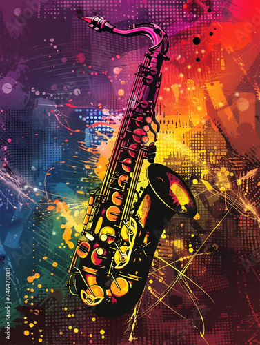 Jazzige Impressionen: Illustration mit Saxophon für Flyer- und Plakatdesigns