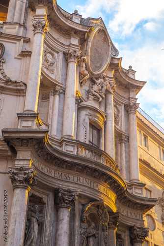Принти на полотні San Carlo alle Quattro Fontane with golden glow at sunset, Rome, Italy